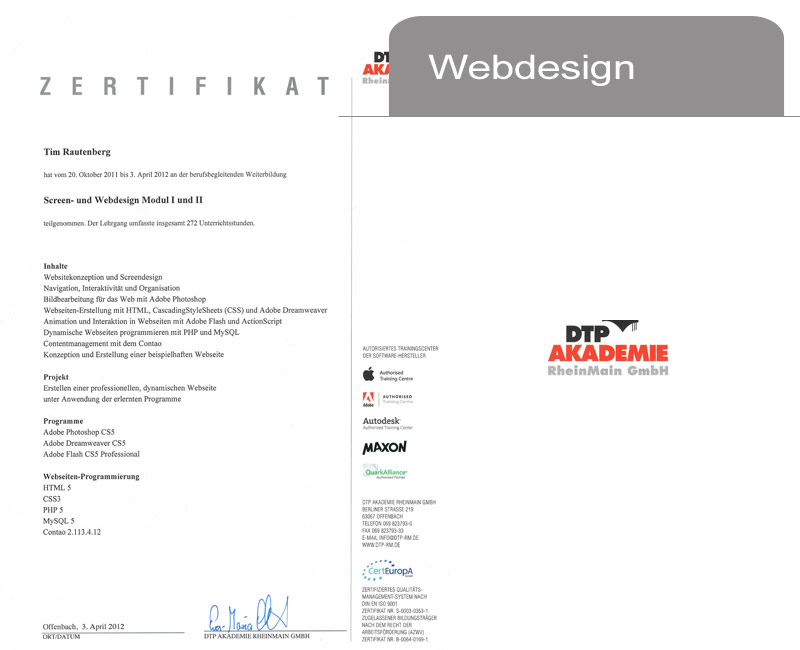 Zertifikat Webdesign